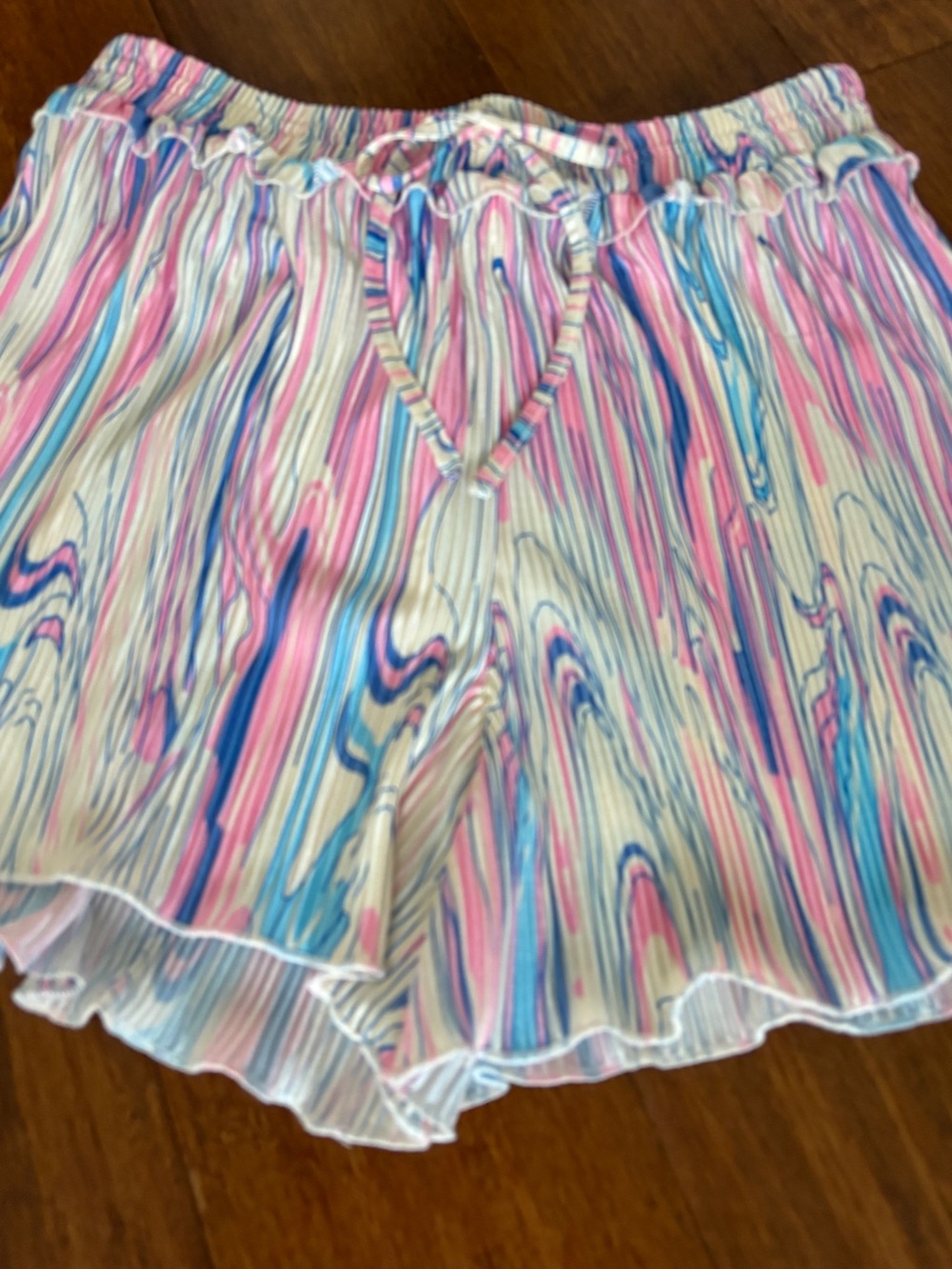 NFD Shorts Pastel Swirled Tyedye Plisse Accordion Pleated Pink & Blue SZ: M - Picture 4 of 8